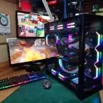 RGB fan gaming PC being repaired in the workshop in Gloucester