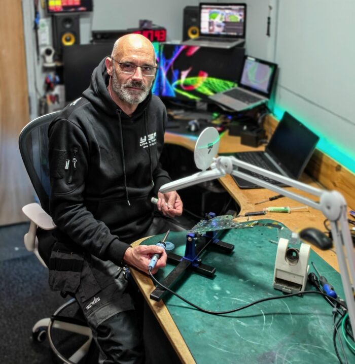 Shaun Darch at the Your Geek Friend Computers diagnostic and repair bench in Gloucester